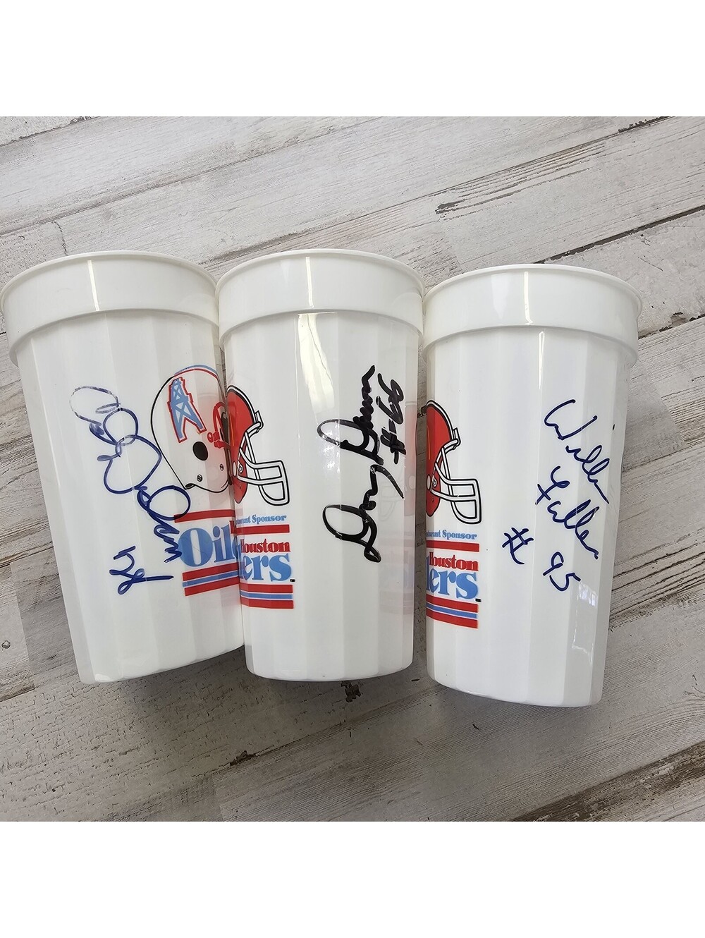 Lot of 3 Autographed Houston Oilers McDonald's Plastic Cups - NFL Collectible